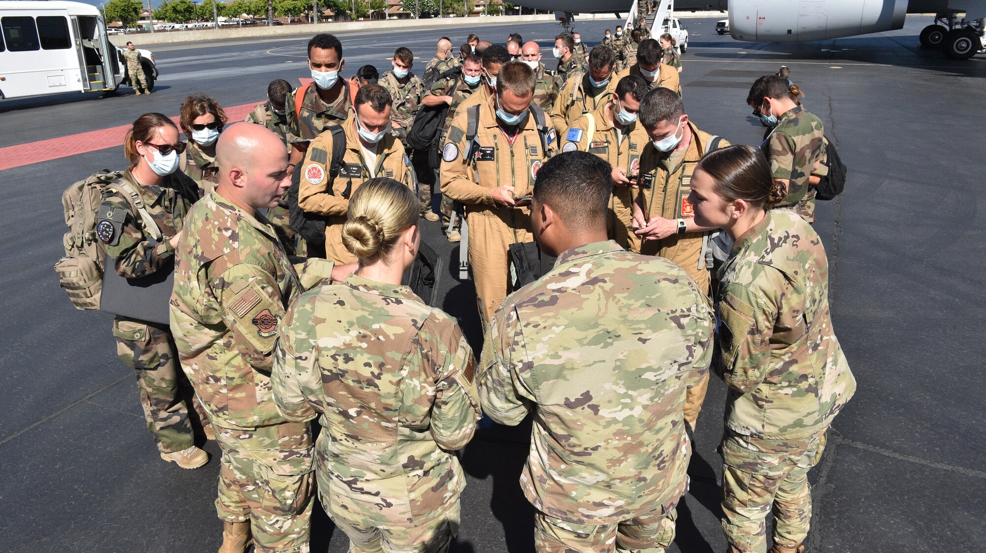 Members from the French Air and Space Force land in Hawaii as part of Exercise WAKEA, a joint U.S. and French training mission at Joint Base Pearl Harbor-Hickam, Hawaii, June 27, 2021. French airmen flew and trained alongside their U.S. counterparts to better understand each nation’s capabilities and how to work together in the future. (U.S. Air Force photo by 1st Lt. Benjamin Aronson)