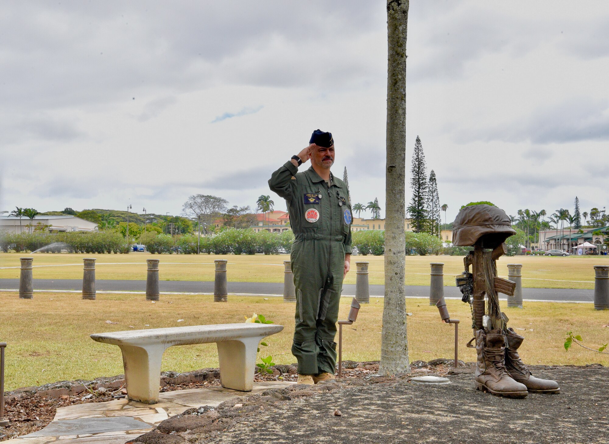 French Air Force Gen. Louis Pena, talks with the members from the 25th Air Support and Operations Squadron to learn about the mission of the Tactical Air Control Party Airmen at Wheeler Army Airfield, Hawaii, June 30, 2021. Pena was briefed on the capabilities of the 25th ASOS and given a demonstration of the Polaris MRZR, a multi-terrain vehicle used by TACP Airmen. (U.S. Air Force photos by 1st Lt. Benjamin Aronson)