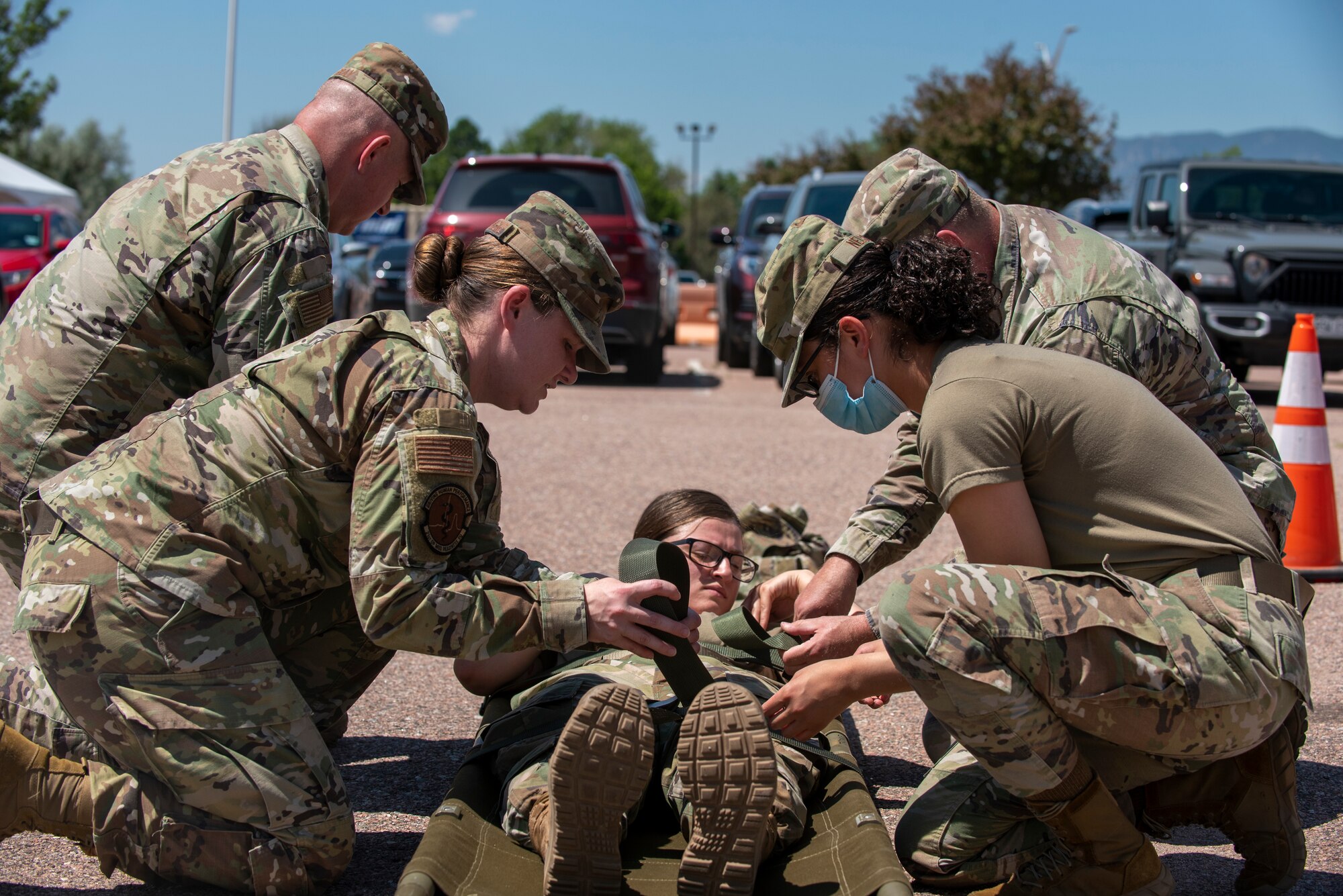 Airmen practice litter carrying