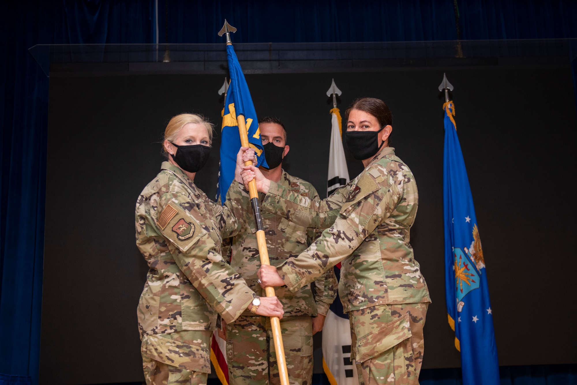 The 51st Force Support Squadron held a change of command ceremony at Osan Air Base, Republic of Korea, July 21, 2021. Lt. Col. Sheri Kraus transferred command of the 51st FSS to Lt. Col. Tamekia Payne