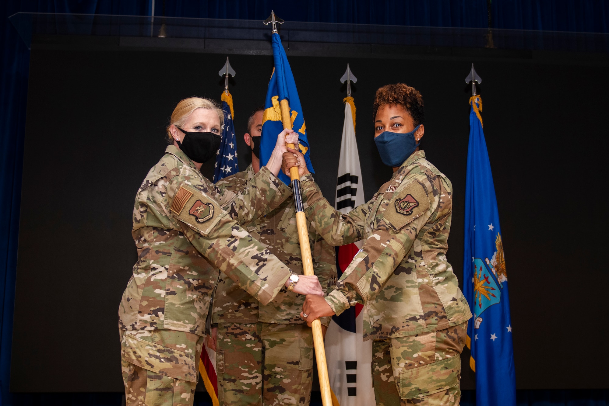 The 51st Force Support Squadron held a change of command ceremony at Osan Air Base, Republic of Korea, July 21, 2021. Lt. Col. Sheri Kraus transferred command of the 51st FSS to Lt. Col. Tamekia Payne