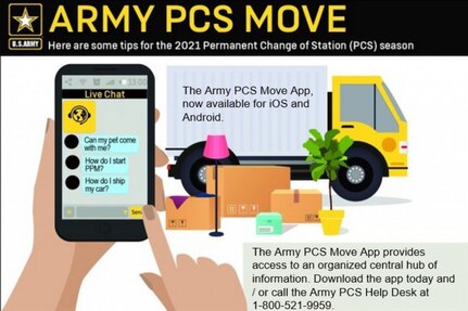 Soldiers and Families can download free apps to assist with the PCS process: Digital Garrison, Army PCS Move, and PCS My POV.