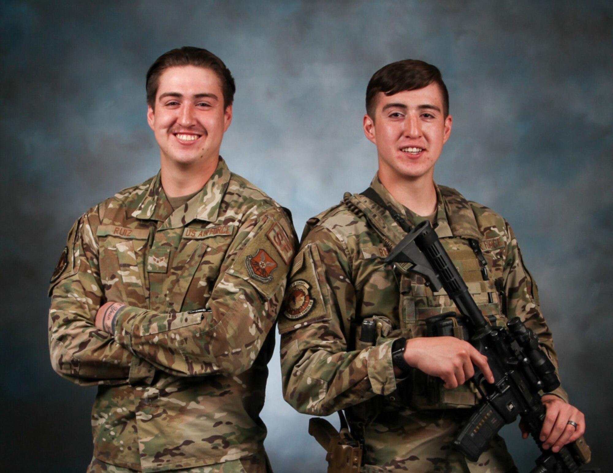 Air Force security forces twins portrait.