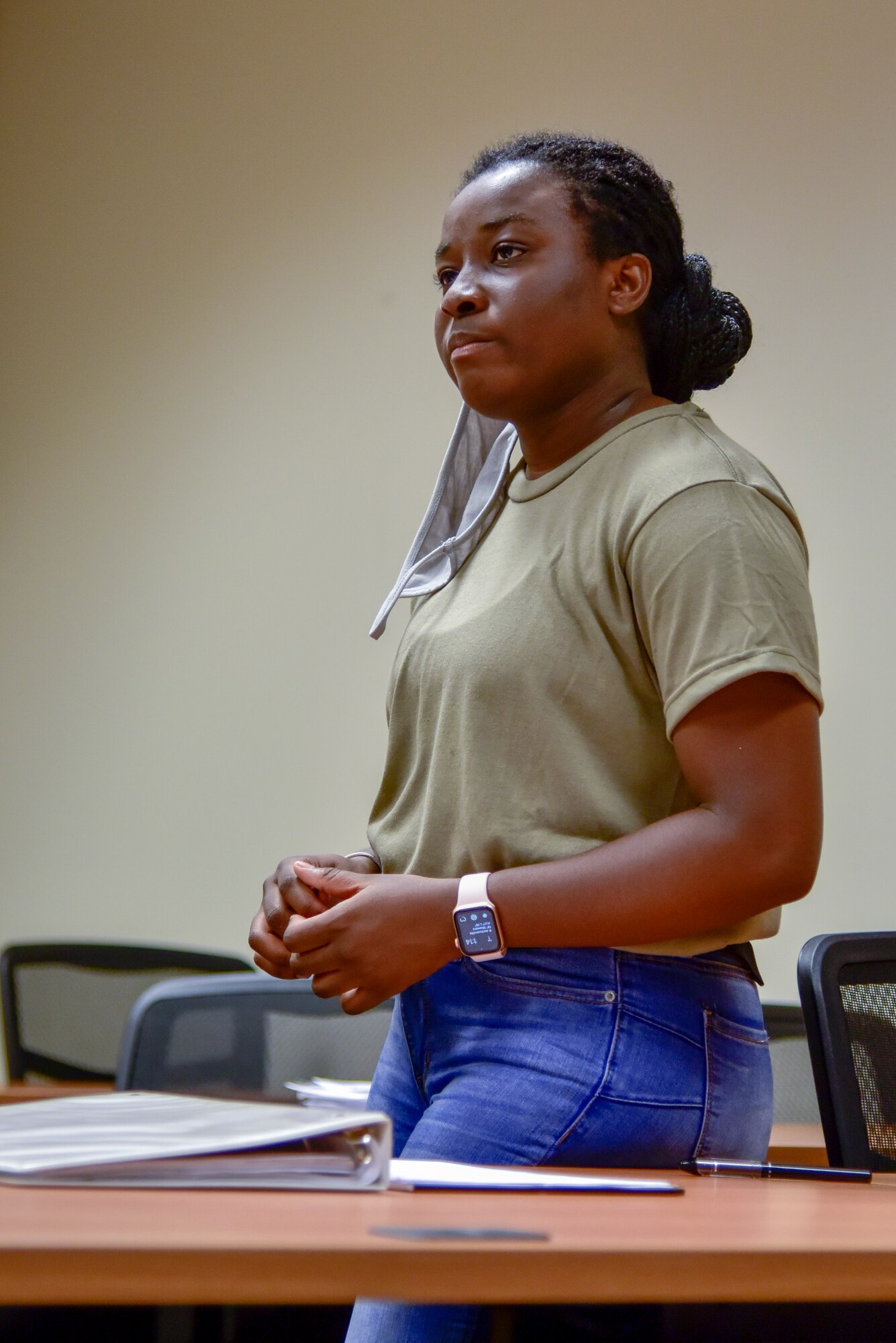 Akorfa Domey, a trainee in the 913th Airlift Group’s Development and Training Flight, attends class during the flight’s drill weekend. Domey, who moved to Arkansas from Ghana with her family two years ago, has joined the unit as an Air Transportation specialist. (U.S. Air Force Photo by Senior Airman Kalee Sexton)