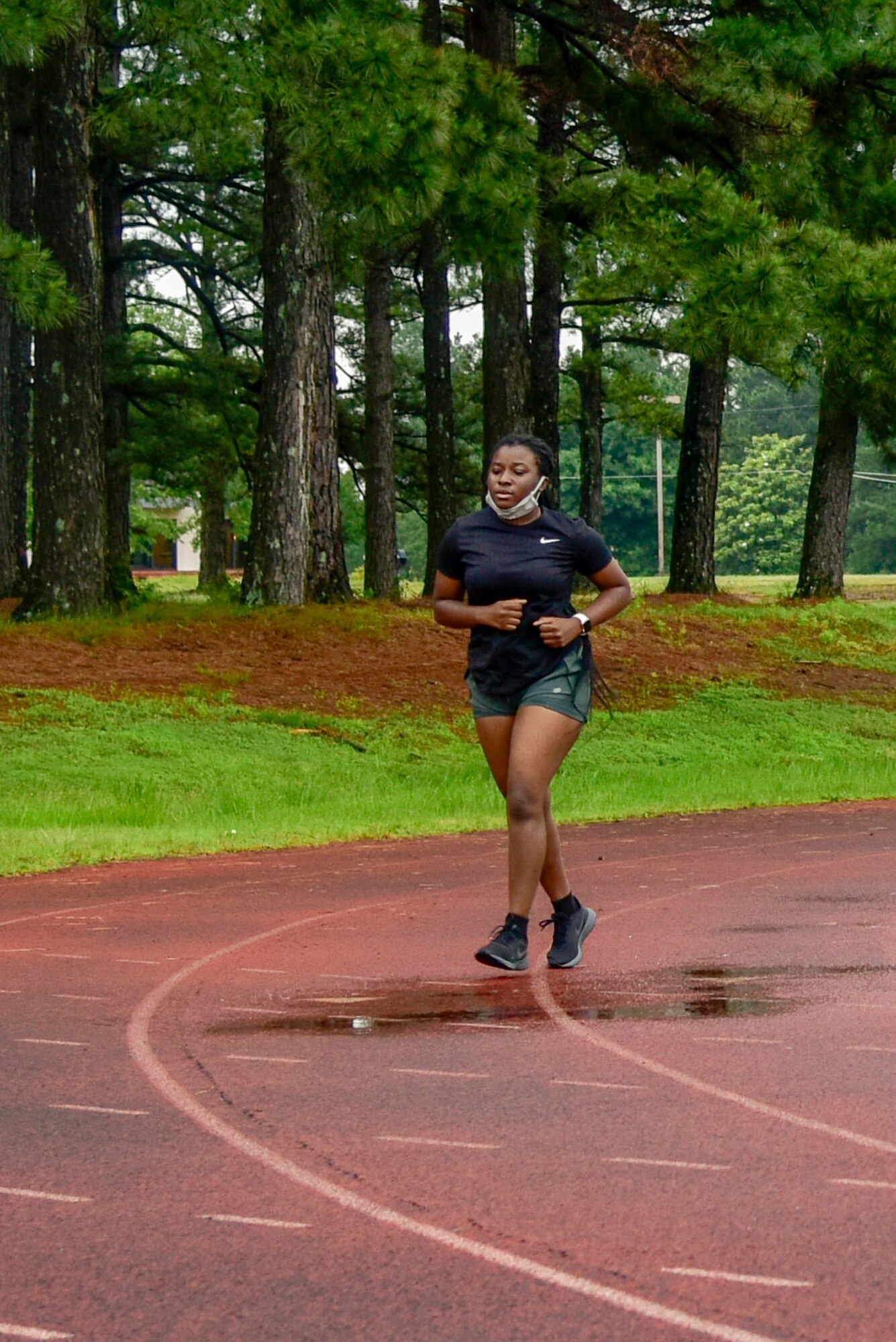 Akorfa Domey, a trainee in the 913th Airlift Group’s Development and Training Flight, runs during the Physical Training portion of the drill weekend. Domey decided to join the Air Force Reserve after she and her family moved to Arkansas from Ghana two years ago. (U.S. Air Force Photo by Senior Airman Kalee Sexton)