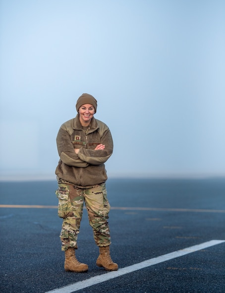Capt. Katie Spencer, public affairs officer assigned to the 5th Bomb Wing at Minot Air Force Base, poses for a photo. (Courtesy photo from Capt. Katie Spencer)