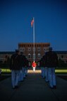 Marines with Marine Barracks Washington conduct “Sound Officer’s Call” during the Friday Evening Parade at Marine Barracks Washington, July 16, 2021.