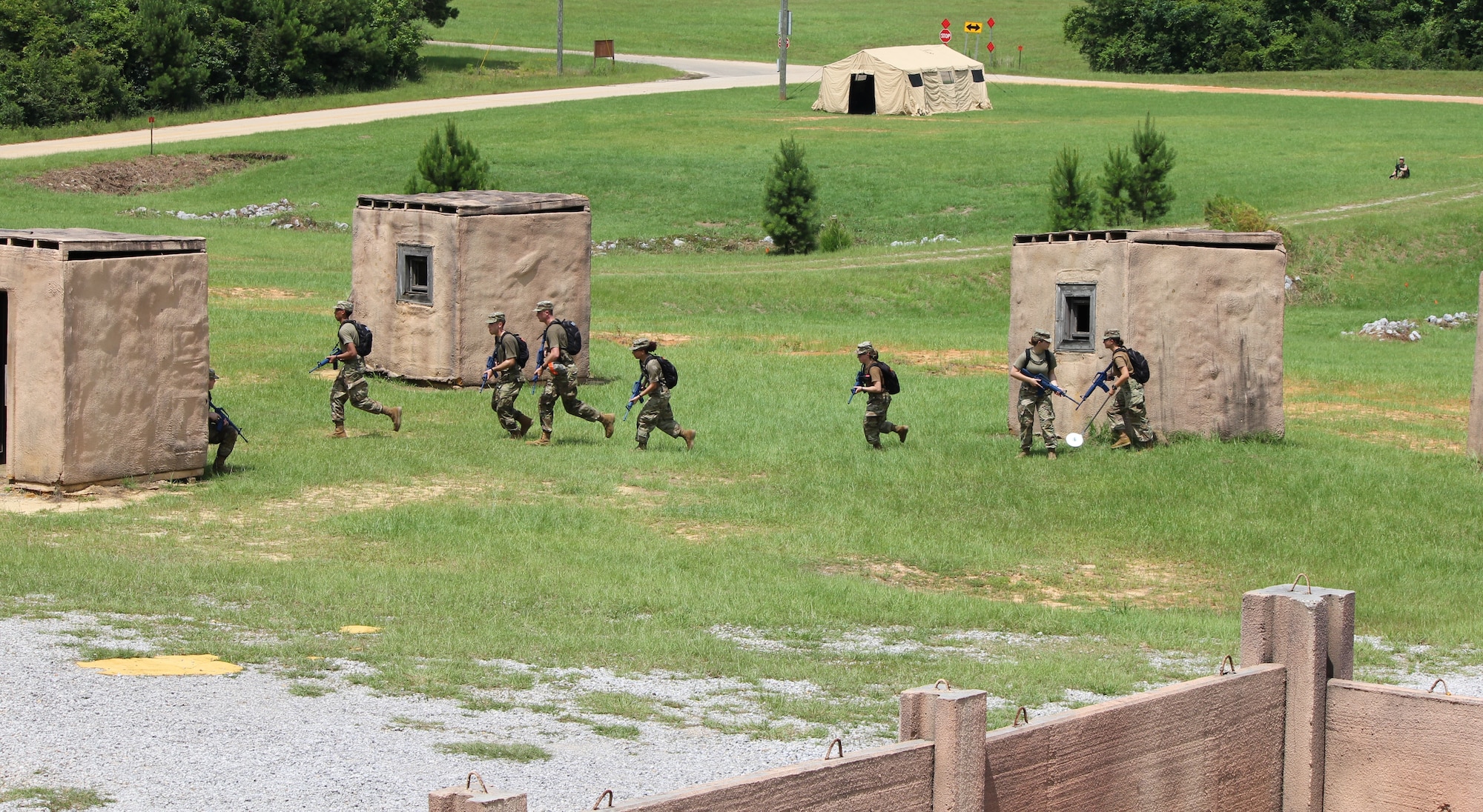 Air Force ROTC cadets scramble for cover during expeditionary skills training