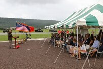 Maj. Gen. Mark Schindler, Pennsylvania’s adjutant general, speaks July 18 at the memorial dedication at Fort Indiantown Gap honoring three Soldiers killed in action. The dedication took place exactly ten years after the convoy carrying Staff Sgt. Kenneth VanGiesen, Staff Sgt. Brian Mowery, and Sgt. Edward Koehler III was attacked with an improvised explosive device, killing all three and injuring two others. (U.S. Army National Guard photo by Staff Sgt. Zane Craig)