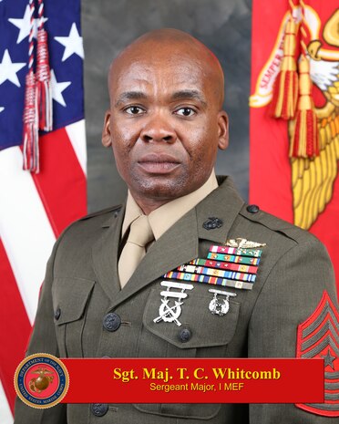 Command Photo - Sgt. Maj. T. C. Whitcomb, command board banner added with name and command affiliation.