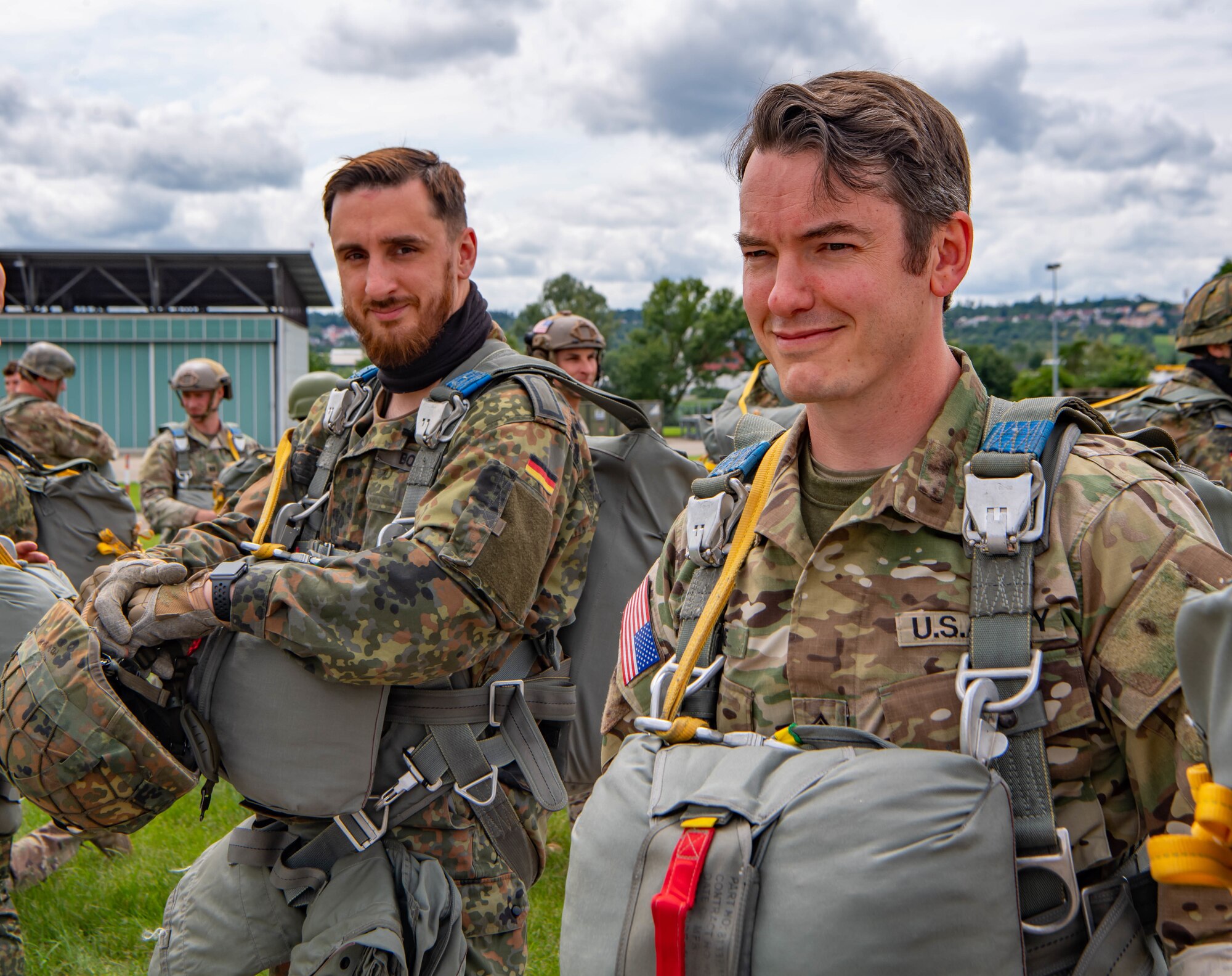 Paratroopers wait to board an aircraft