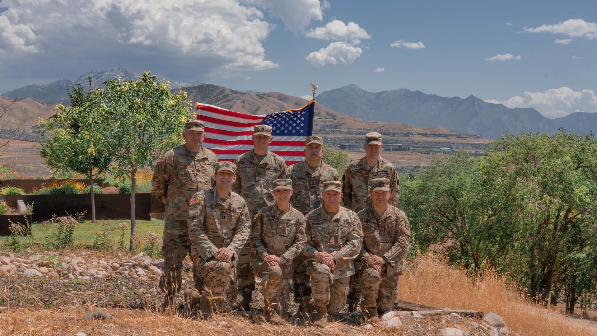 Eight cyber experts from the Pennsylvania National Guard are participating in Cyber Shield, the Department of Defense’s largest unclassified cyber defense exercise, July 10-23 at Camp Williams, Utah. Bottom row, left to right: Capt. Sean Smith, Maj. Christine Pierce, Chief Warrant Officer 3 Jeremy Marroncelli, Staff Sgt. Andrew Clancey; Top row, left to right: Sgt. 1st Class Keith Stout, Sgt. 1st Class Brian Frantz, Master Sgt. Elefterios Ginnis, Sgt. 1st Class Douglas Byers.