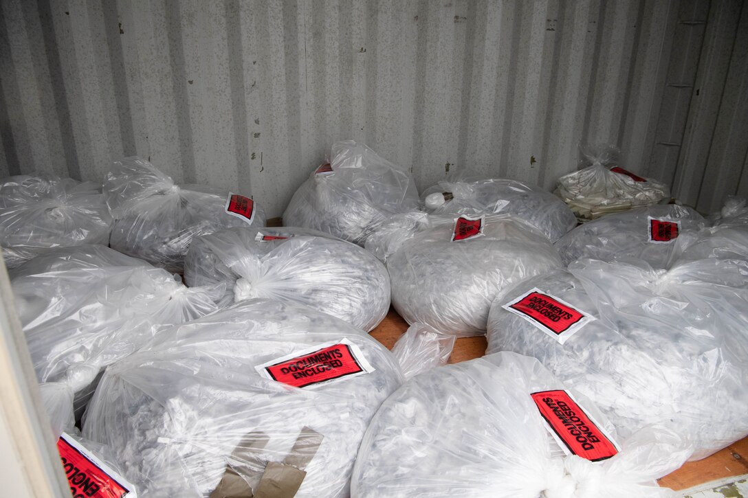 Bags of chaff in a building