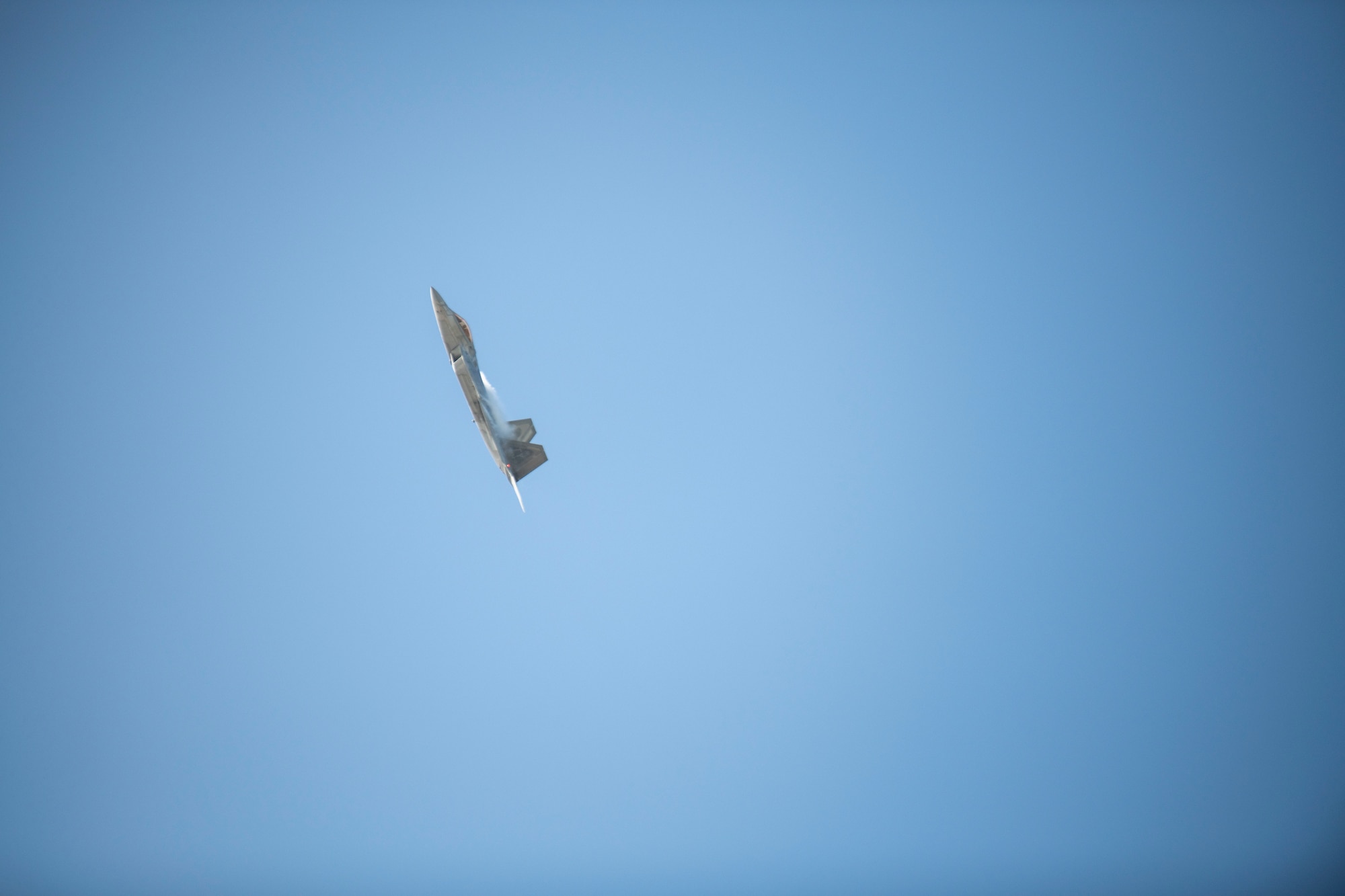 A U.S. Air Force F-22 Raptor flies in the sky