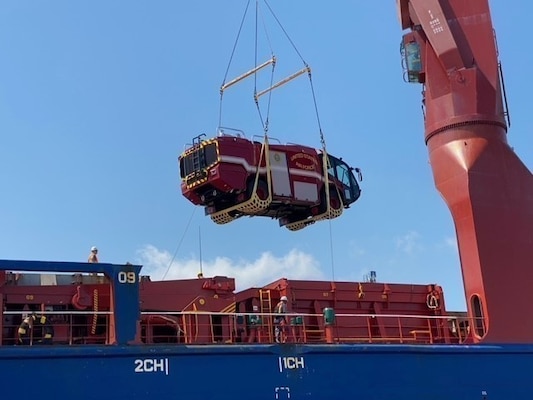 Chartered by U.S. Navy Military Sealift Command, heavy lift container ship MV SLNC Magothy arrived Naval Station Norfolk on July 16 in support of Pacer Goose Sustainment 2021, an annual resupply mission to move a year’s worth of sustainment material into Thule Air Force Base in Greenland, located 750 miles north of the Arctic Circle