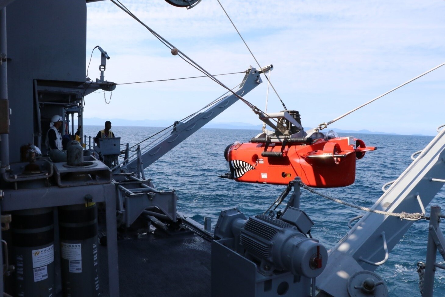 MUTSU BAY (July 19, 2021)- Sailors aboard USS Warrior (MCM 10) deploy a Mine Neutralization Vehicle while conducting mine hunting operations during 2JA Mine Warfare Exercise (MIWEX) in Mutsu Bay, Japan. 2JA MIWEX is an annual bilateral exercise between the U.S. Navy and Japan Maritime Self-Defense Force to strengthen interoperability and increase proficiency in mine countermeasure operations