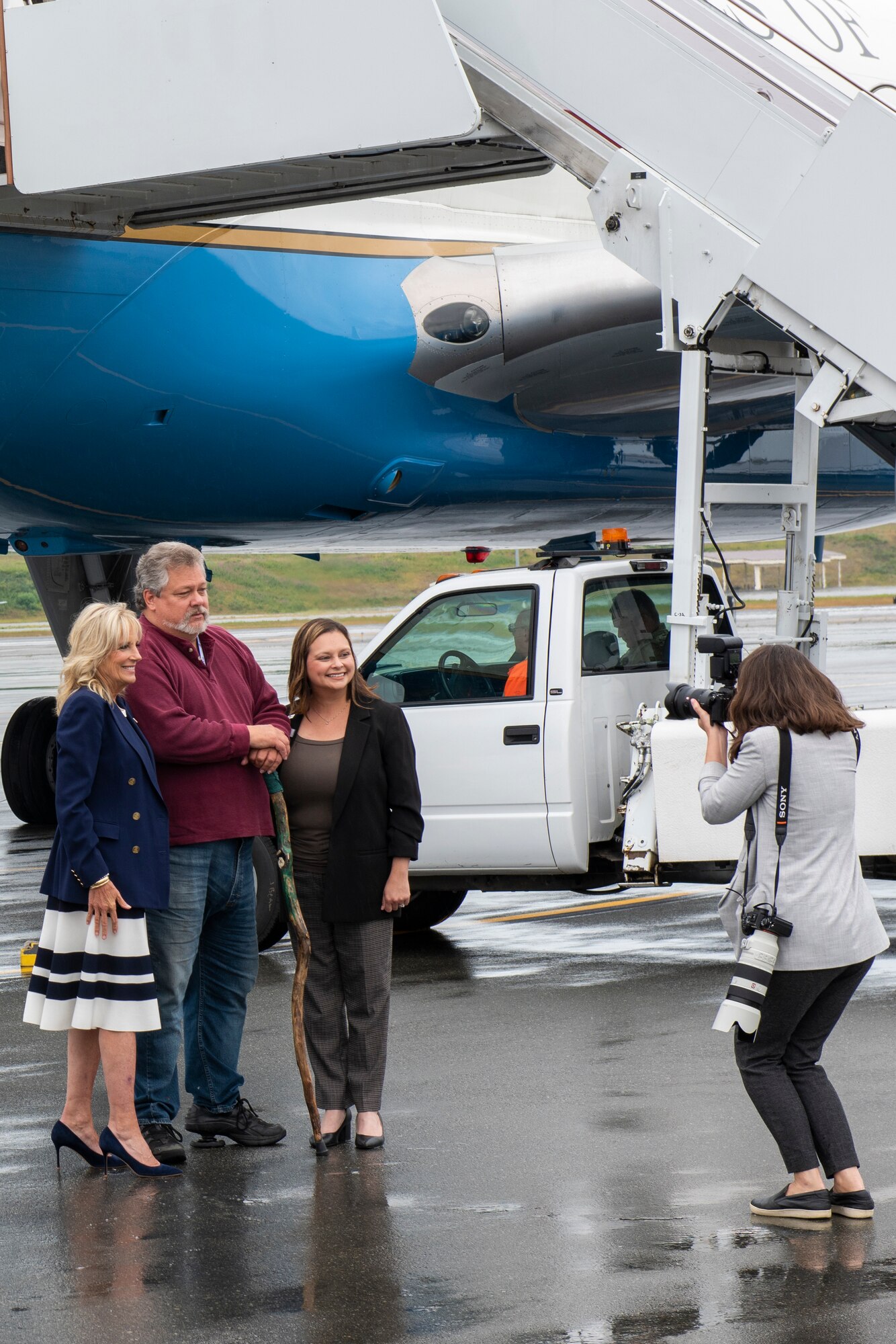 First Lady Dr. Jill Biden visits Joint Base Elmendorf-Richardson, Alaska, July 21, 2021, during a refueling stop. Dr. Biden was traveling to the 2020 Tokyo Summer Olympics.