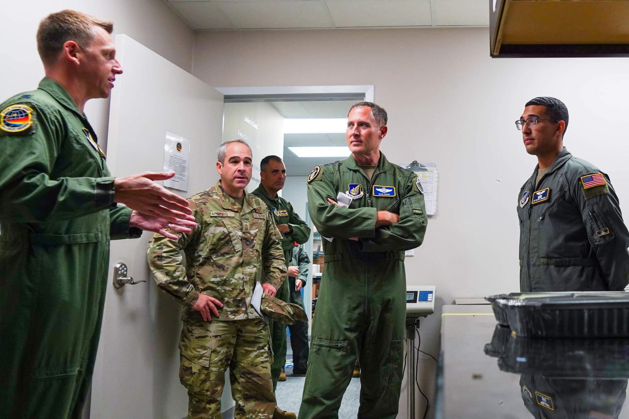 U.S. Air Force Lt. Gen. David A. Krumm, commander of Alaskan North American Aerospace Defense Command Region, Alaskan Command, and Eleventh Air Force, talks with Airmen assigned to the 15th Wing during a visit to Joint Base Pearl Harbor-Hickam, Hawaii, July 20, 2021.  Krumm visited several squadrons around the 15th Wing to gain an in-depth exposure to their unique mission and how the wing contributes to the Indo-Pacific region’s security and stability. (U.S Air Force photo by Airman 1st Class Makensie Cooper)
