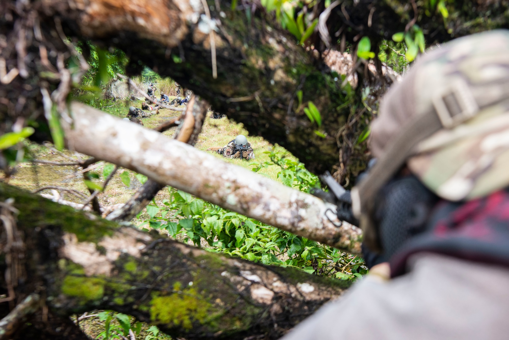 U.S. Air Force Airmen assigned to the 154th Fighter Wing, Hawaii Air National Guard and the 644th Combat Communications Squadron participate in a combat readiness training during Operation Pacific Iron 2021,  July 20, 2021, at Andersen Air Force Base, Guam.