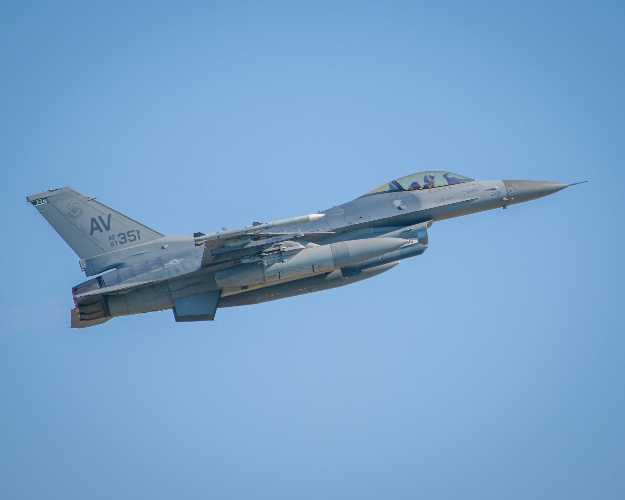 A U.S. Air Force F-16 Fighting Falcon assigned to the 555th Fighter Squadron takes off during exercise Thracian Star 21 at Graf Ignatievo Air Base, Bulgaria, July 12, 2021. Exercise objectives included maximizing interoperability, combat effectiveness and survival awareness while operating in a dynamic high-threat environment. (U.S. Air Force photo by Airman 1st Class Brooke Moeder)