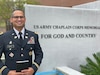 Army Master Sergeant David Montes Jr. poses for a photo in front of the Far East District headquarters building, prior to his commission at the Far East District Compound in Seoul, August 31, 2018.