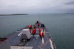 The Arleigh Burke-class guided-missile destroyer USS Roosevelt (DDG 80) departs Reykjavik, Iceland, July 22, 2021.