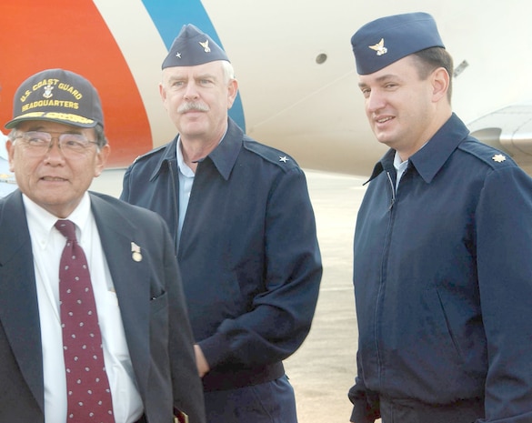 "Secretary of Transportation Norman Y. Mineta, Admiral Richard Bennis and Lt. Commander Paul Gerecke at Newark Airport Sept. 23, 2001."; CG# 010923-C-9409S-508 (FR); photo by PA2 Tom Sperduto.