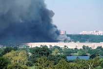 A photo of the Pentagon burning after the terrorist attack.