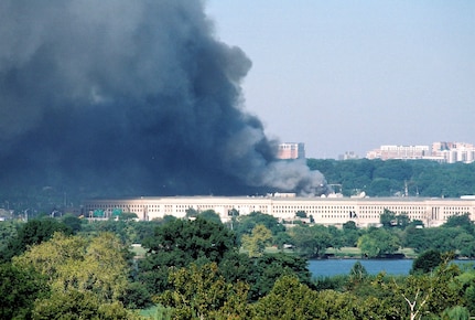 A photo of the Pentagon burning after the terrorist attack.