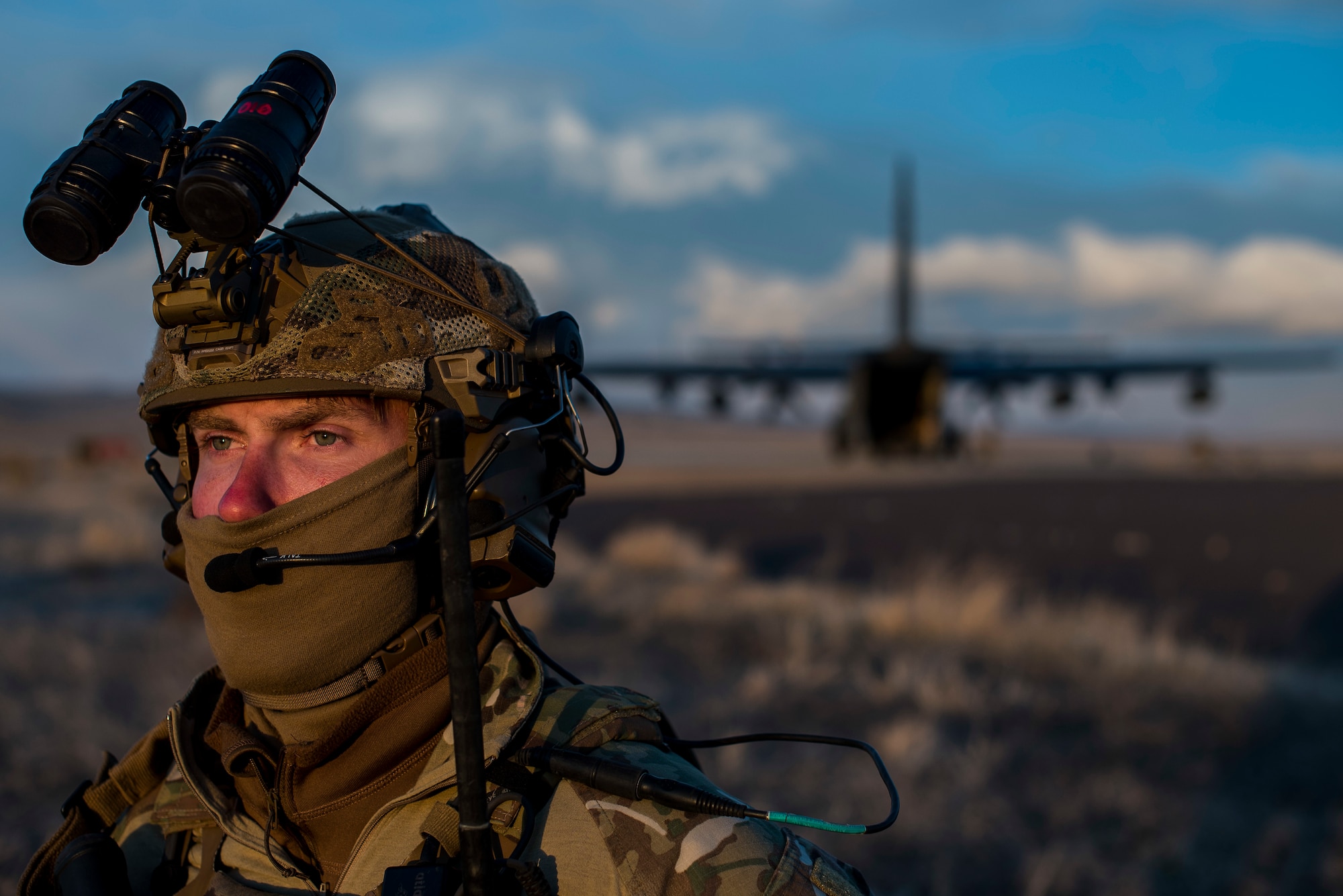 A Deployed Aircraft Ground Response Element Airman assigned to the 27th Special Operations Mission Support Team provides security during a 27th Special Operations Wing operational readiness exercise at Dugway Proving Grounds, Utah, March 22, 2021. The Mission Support Team concept provides a way forward in building small, scattered teams capable of operating independent of main operating bases. (U.S. Air Force photo by Senior Airman Vernon R. Walter III)