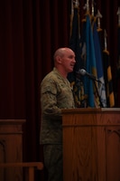Maj. Gen. Chris Field, deputy commanding general – operations, U.S. Army Central, gives a speech during a transfer of authority ceremony for the 3rd Medical Command Forward "Desert Medics" at Camp Arifjan, Kuwait, July 16, 2021. Field presided over the event as Detachment 10 takes over responsibilities here in theater.