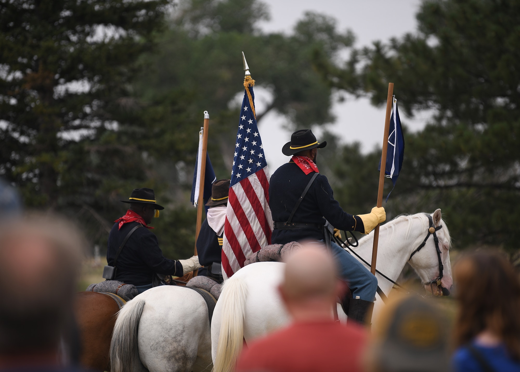 Volunteer reenactors participate in a reenactment involving the Buffalo Soldiers, July 24, 2021, during Fort D.A. Russell Days on F.E. Warren Air Force, Wyoming. Fort D.A. Russell Days is a time for F.E. Warren Air Force Base to share its history and heritage with the community. ( U.S. Air Force photo by Airman 1st Class Darius Frazier.)