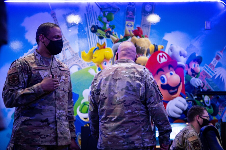 Barksdale Airmen explore the new e-gaming room at Barksdale Air Force Base, Louisiana, July 20, 2021.