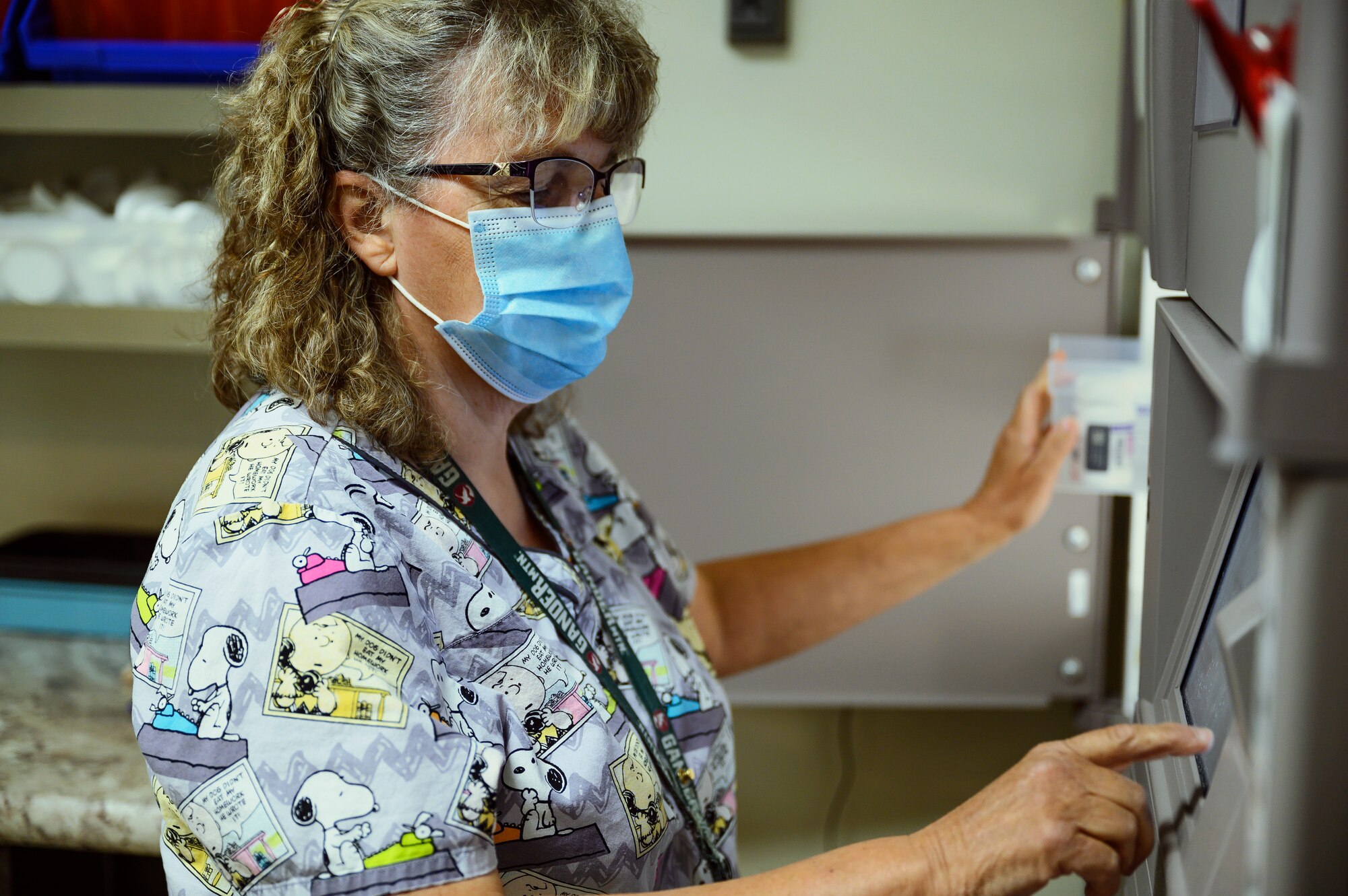 Sherry Morgan, 341st Operational Medical Readiness Squadron pharmacy technician, prepares a patient’s prescription July 14, 2021, at Malmstrom Air Force Base, Mont.
