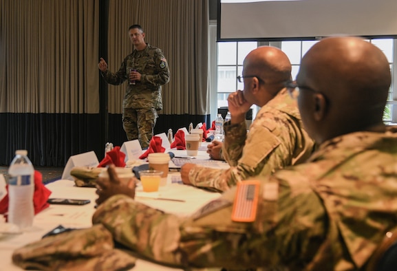 Col. Robert A. Long, Space Launch Delta 30 commander, welcomes participants of the first SLD 30 Senior Enlisted Leaders’ Summit, July 22, 2021, at Vandenberg Space Force Base, Calif. Long addressed SLD 30 leadership from across the Delta to acknowledge their contributions to the Air Force, Space Force and Team Vandenberg as they progress into a new organizational structure and evolving culture. Long encouraged the leaders to continue their efforts to identify what really matters to our Airmen and Guardians using a values-based and purpose-driven approach. (U.S. Space Force photo by Airman 1st Class Rocio Romo)