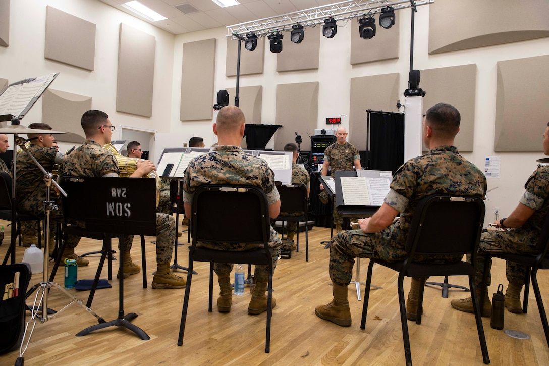 The 19th Sergeant Major of the Marine Corps, Sgt. Maj. Troy E. Black, addresses Marines at the Naval School of Music, Joint Expeditionary Base Little Creek - Fort Story, Virginia Beach, Va, July 14, 2021. The Sergeant Major of the Marine Corps spoke to the Marines to share with them his perspective as the senior most enlisted Marine in the Marine Corps. The Marine Detachment, Naval School of Music provides entry, intermediate, and career skill level training. (U.S. Marine Corps photo by Sgt. Victoria Ross)