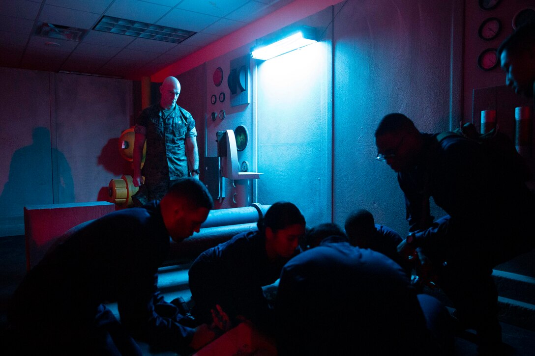 The 19th Sergeant Major of the Marine Corps, Sgt. Maj. Troy E. Black, addresses sailors at the Navy Medicine Training Support Center, Fort Sam Houston, San Antonio, Texas, July 21, 2021. The Sergeant Major of the Marine Corps spoke to the Sailors to share with them his perspective as the senior most enlisted Marine in the Marine Corps. The Navy Medicine Training Support Center (NMTSC) is the Navy component command that provides administrative and operational control over Navy staff and students assigned to the Medical Education & Training Campus (METC) and other medical programs in the San Antonio area. (U.S. Marine Corps photo by Sgt. Victoria Ross)