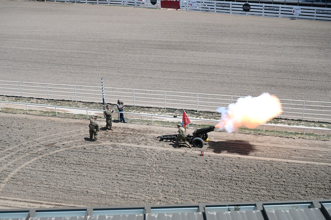 Conventional ammunition Airmen from the 90th Munitions Squadron operate a cannon during Military Monday at Frontier Park in Cheyenne, Wyoming, July 26, 2021. The 90 MUNS operates its cannon during special events. Military Monday honors those serving in the local community and provides an opportunity to showcase the strong relationship between the base and the local community. (U.S. Air Force photo by Glenn S. Robertson)