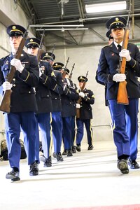 Soldiers practice drill and ceremony during the intensive Army National Guard Military Funeral Honors Level 2 course. Soldiers from seven different states participated in the 80-hour course held 11-24 July at Fort Indiantown Gap, Pa.
