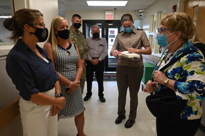 Virginia Penrod, Acting Undersecretary of Defense for Personnel and Readiness, speaks with Fort Eustis Child Development Center staff while on her immersion tour on Joint Base Langley-Eustis, Virginia, July 16, 2021. Penrod visited multiple agencies and spoke with Soldiers and civilians. Immersion tours help senior leaders to gain insight and context that could later influence the policy making process.