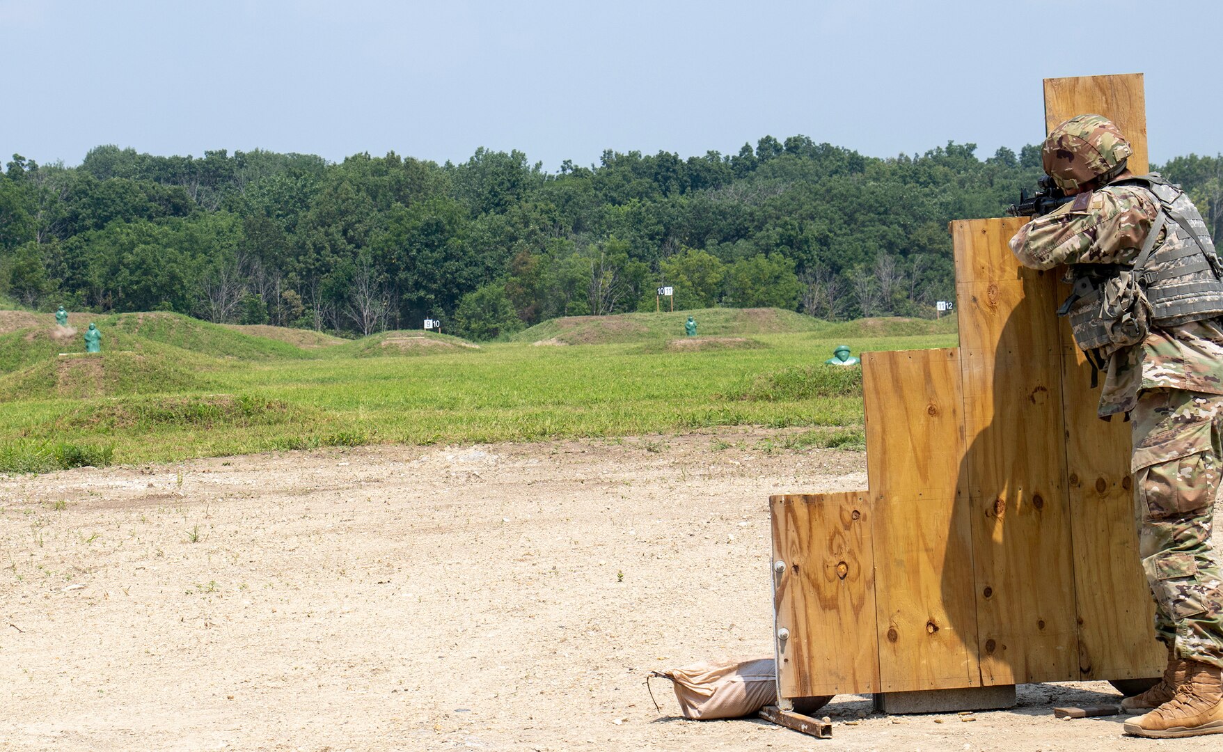 A Soldier in the Illinois Army National Guard demonstrates the Automated Record Fire Range at the Marseilles Training Center in Marseilles, Illinois, during a dedication event and capabilities demonstration, July 23. The $4.6 million federally-funded project updated the target systems and expanded the ARF by 10 firing positions.