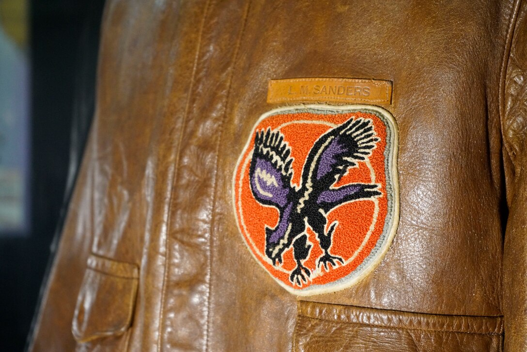 A-2 flying jacket worn by the donor, Col. (Ret.) Lew Sanders.