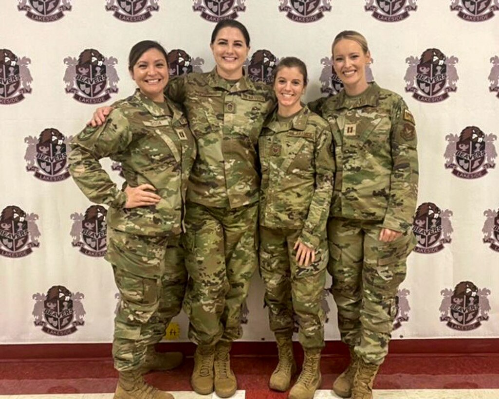 Capt. Jennifer Rosa, Master Sgt. Kristin Chandler, Tech. Sgt. Jennifer Wilmot, and Capt. Kaitlyn Olive, 403rd Aeromedical Staging Squadron from Keesler Air Force Base, Miss., provided healthcare to three communities in three states as part of Delta Wellness Mission 2021, which ran from July 6 - 20, 2021. (U.S. Air Force courtesy photo)