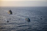 The Freedom-variant littoral combat ship USS Sioux City (LCS 11) participates in a bilateral maritime interdiction exercise with the Dominican Republic Navy coastal patrol vessel Canopus (GC 107).