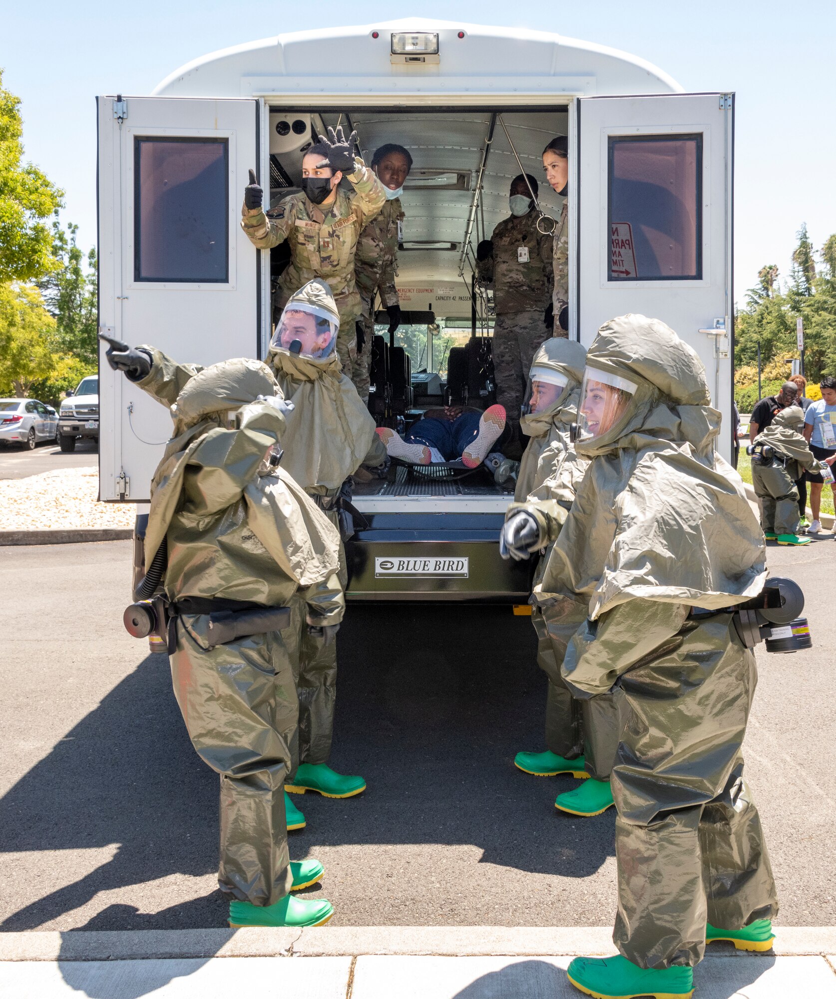 Airmen participating in a medical training exercise