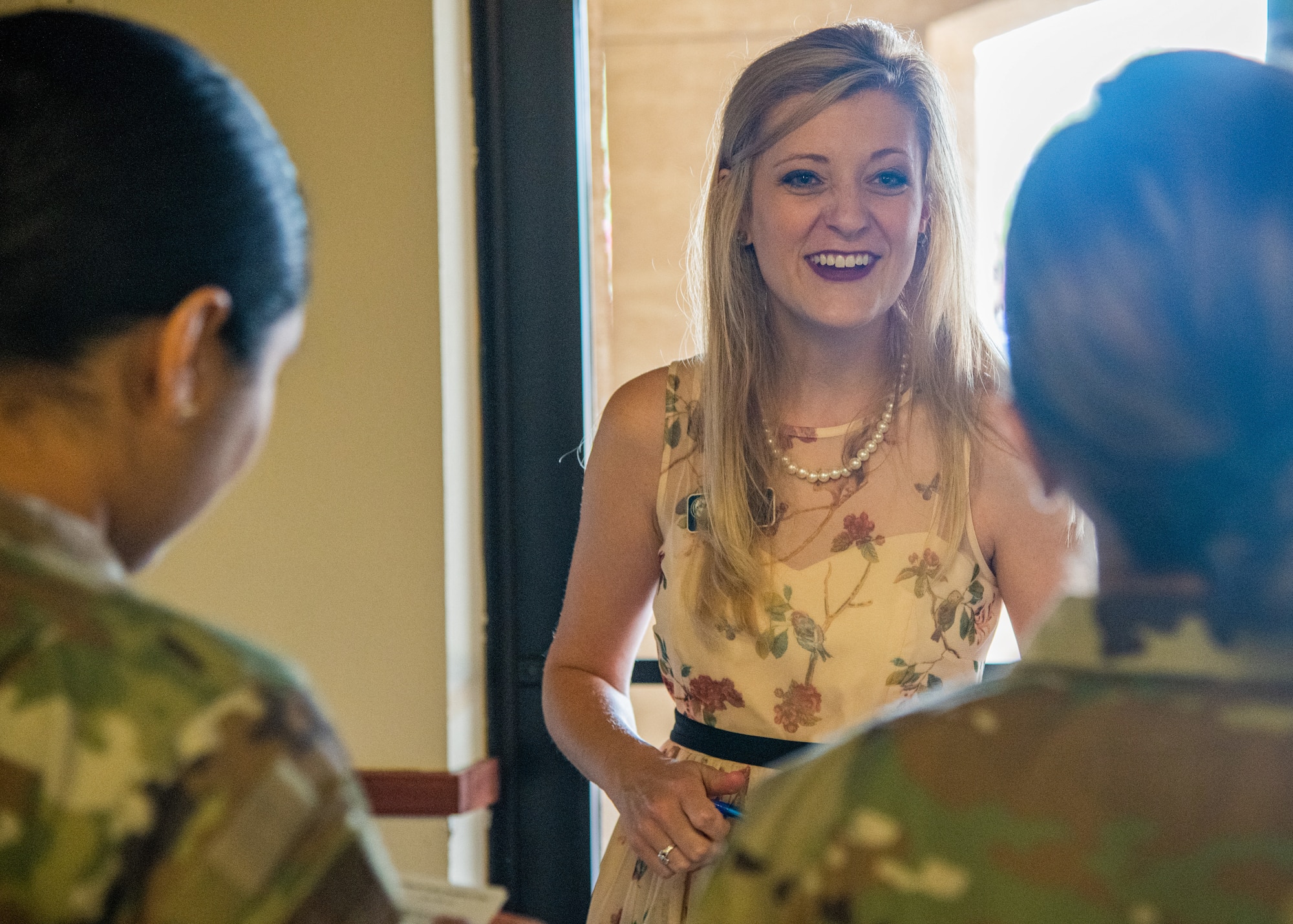 Sonya Struble, 56th Force Support Squadron Airman & Family Readiness Center Exceptional Family Member Program-Family Support coordinator, speaks with Airmen assigned to the 56th Fighter Wing during a wing newcomer’s orientation July 20, 2021, at Luke Air Force Base, Arizona. The EFMP-FS coordinators assist exceptional family members through various outlets such as specialized resources, information and care. The EFMP helps support Airmen and their families by providing specialized services to aid in enhancing their quality of life and level of resiliency. (U.S. Air Force photo by Staff Sgt. Collette Brooks)