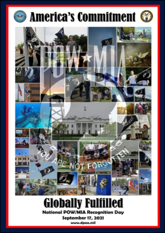 A poster shows a semi-transparent POW/MIA graphic superimposed on a collage of images relevant to National POW/MIA Recognition Day.