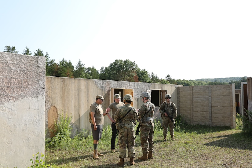 Soldiers with the 393rd Psychological Operations Company conduct scenario-based training at Fort McCoy, Wis., July 16, 2021.