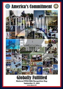 A poster shows a semi-transparent POW/MIA graphic superimposed on a collage of images relevant to National POW/MIA Recognition Day.