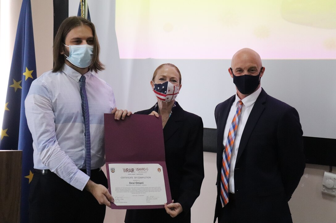 Ambassador Kelly C. Degnan joined USAMRD-G Director LTC Matthew Scherer at the fourth annual graduation ceremony and Internship Capstone Exercise for Georgian students participating in the Walter Reed Army Institute of Research (WRAIR) - San Diego State University (SDSU)-Tbilisi State University (TSU) internship program.